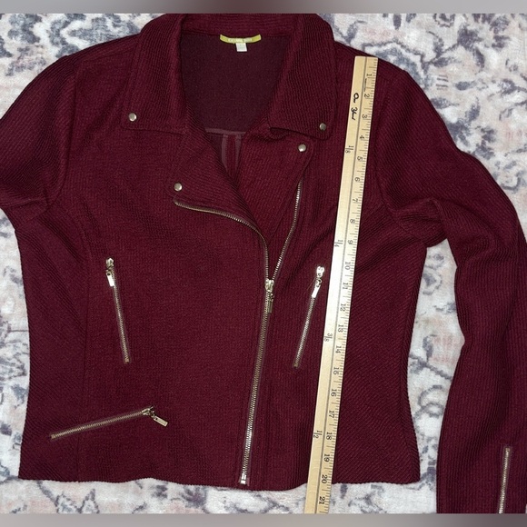 Gianni Bini Burgundy Knit Moto Ribbed Jacket Size Large - Picture 4 of 5